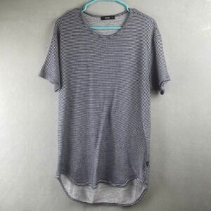 EPTM Striped Crew Neck Short Sleeve T Shirt Mens Sz M Navy Curve Hem Made in USA